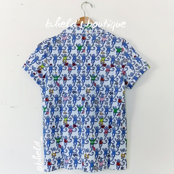Roller Rabbit Greenwich Monkey Polo Pajamas in Blue Monkey Size XS Brand New NWT - Picture 8 of 16